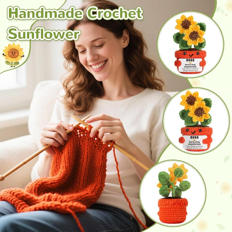 LuoHere Boss Lady Gifts for Women Men Bosses Day Appreciation Gifts Best Boss Leader Principal Mentor Leadership Manager Coworker Promotion White Elephant Christmas Funny Office Gift Cute Crochet Sunflower - Image 2